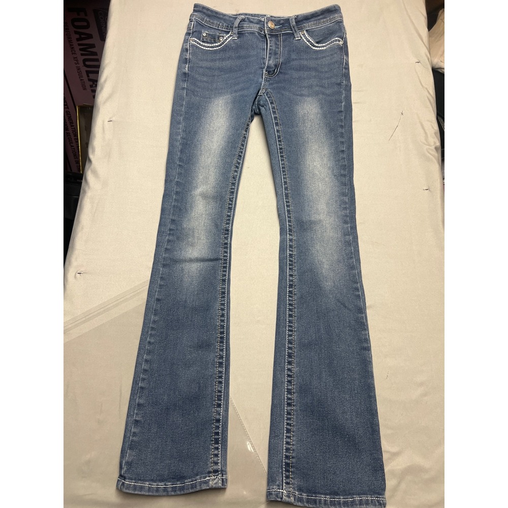 J For Justify Womens Bootcut Jeans Blue Embellished Cross Pockets Rhinestone 29